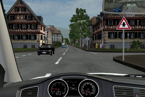 Fahrsituation auf der Straße im Simulator